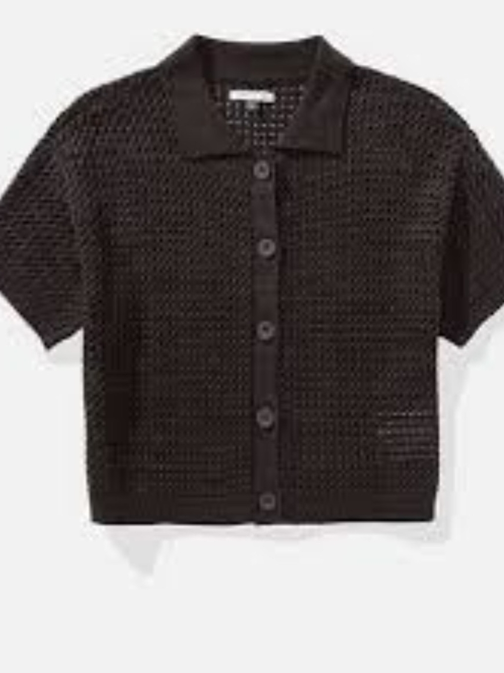 Halogen Black Short-Sleeve Knit Button-Front Top Cotton Size Small Short square
